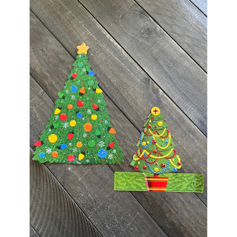 Vintage Christmas Tree Paper Die Cut Decorations Ornaments Mid Century Ephemera